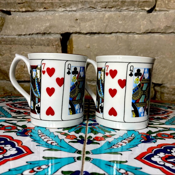 Staffordshire Fine Bone China Elizabethan playing cards mugs - Picture 1 of 11